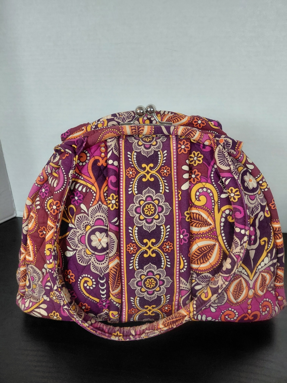 Purple Floral Quilted Frame-Top Handbag